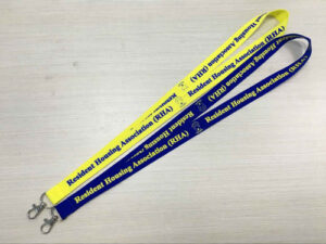 Blue and yellow office lanyards