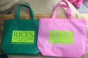 Green and pink nonwoven bags